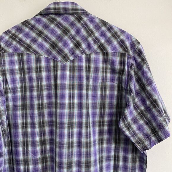 Wrangler Western Shirt Mens XL Purple Black White Blue Plaid Snap Button Front - Picture 11 of 13